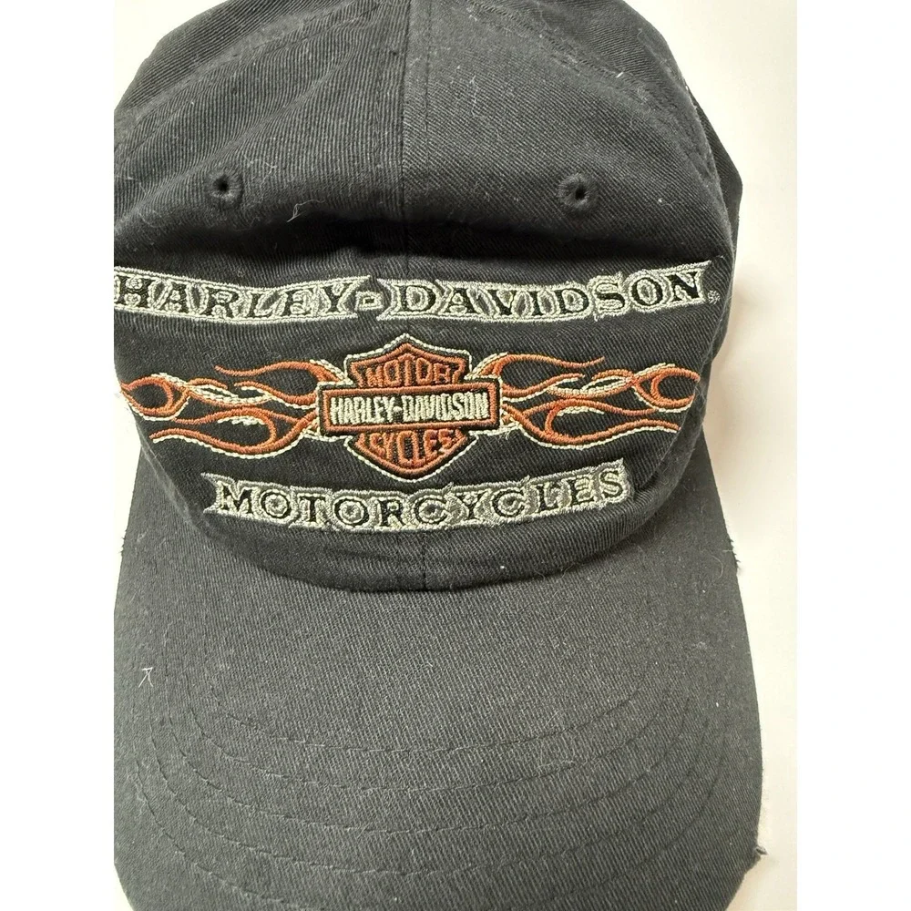 Vintage Harley Davidson Hat Black Orange Flames OSFM